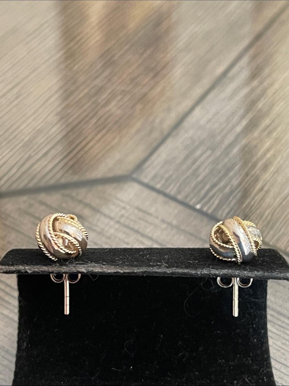 Vintage Two-Tone Sterling Silver Love Knot Studs - Picture 8 of 16